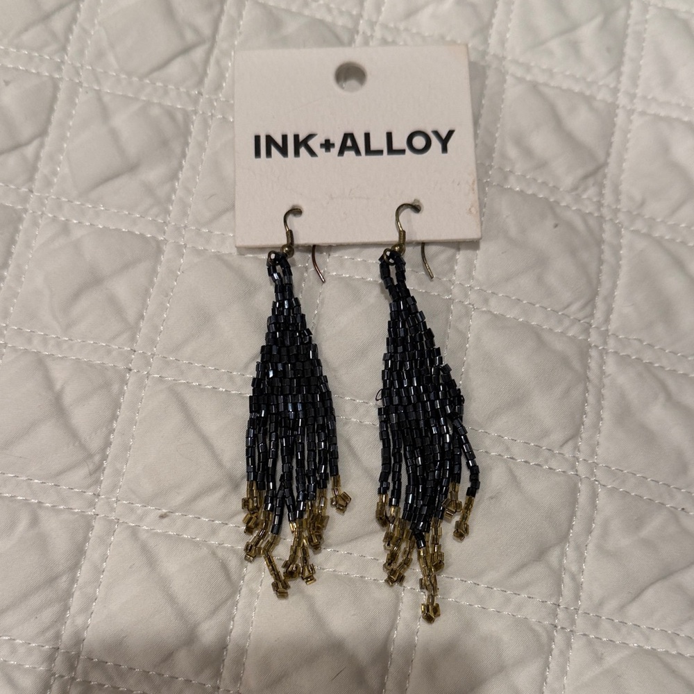 INK+ALLOY shimmering navy and gold beaded earrings